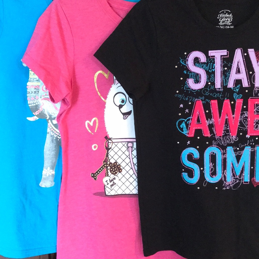 Girls Pink and Blue Short Sleeve Tees